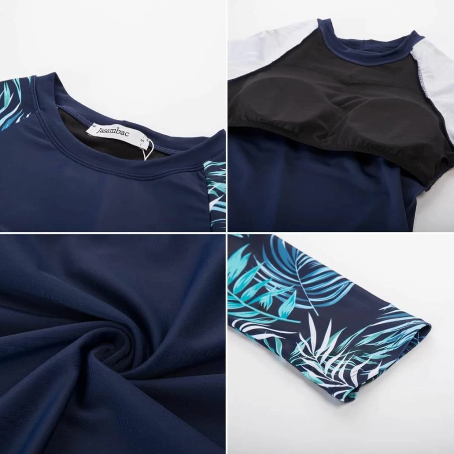 JASAMBAC Women's UPF 50+ Long Sleeve Rash Guard Two-Piece Swimwear Set with Built-In Bra for Surfing & Sun Protection