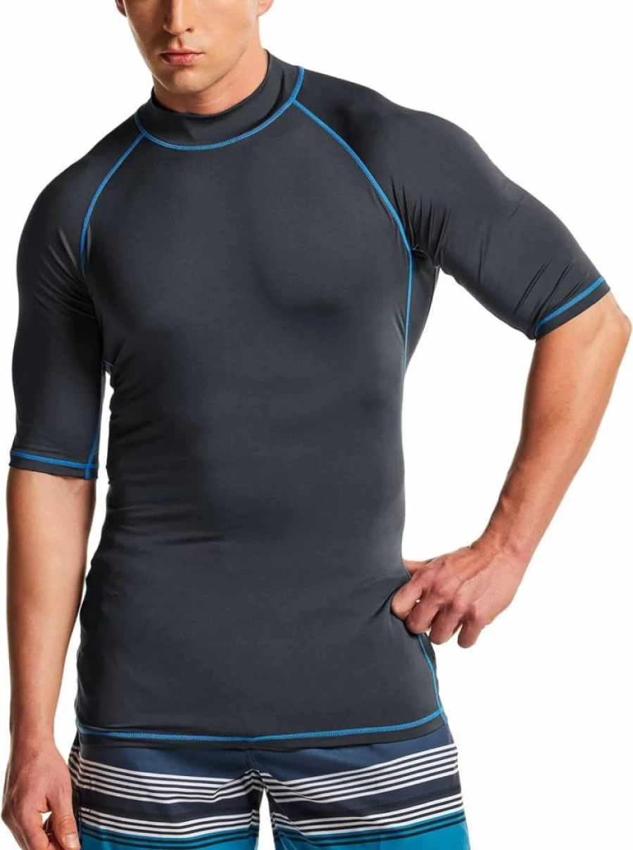 TSLA Men's UPF 50+ Quick Dry Rash Guard Swim Shirt - Short Sleeve UV Protection Surf & Swim Shirt for Water Sports