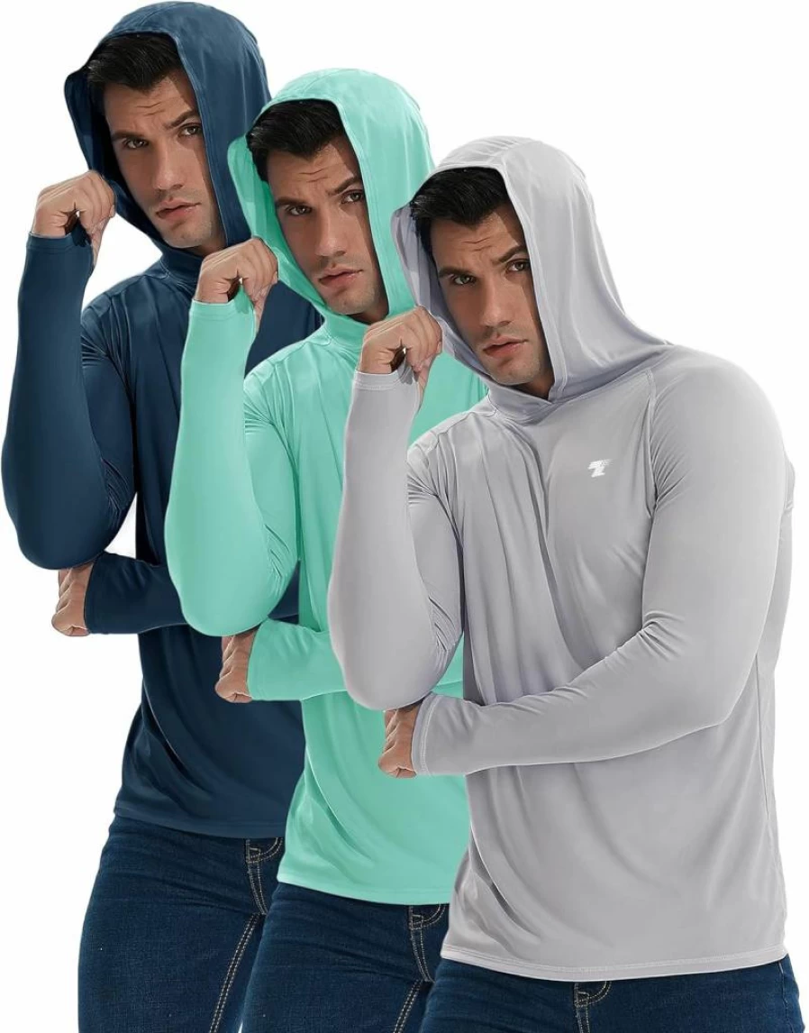 TELALEO Men's UPF 50+ Sun Protection Hoodie - Lightweight Performance Long Sleeve UV Shirt for Fishing, Running & Outdoor Activities