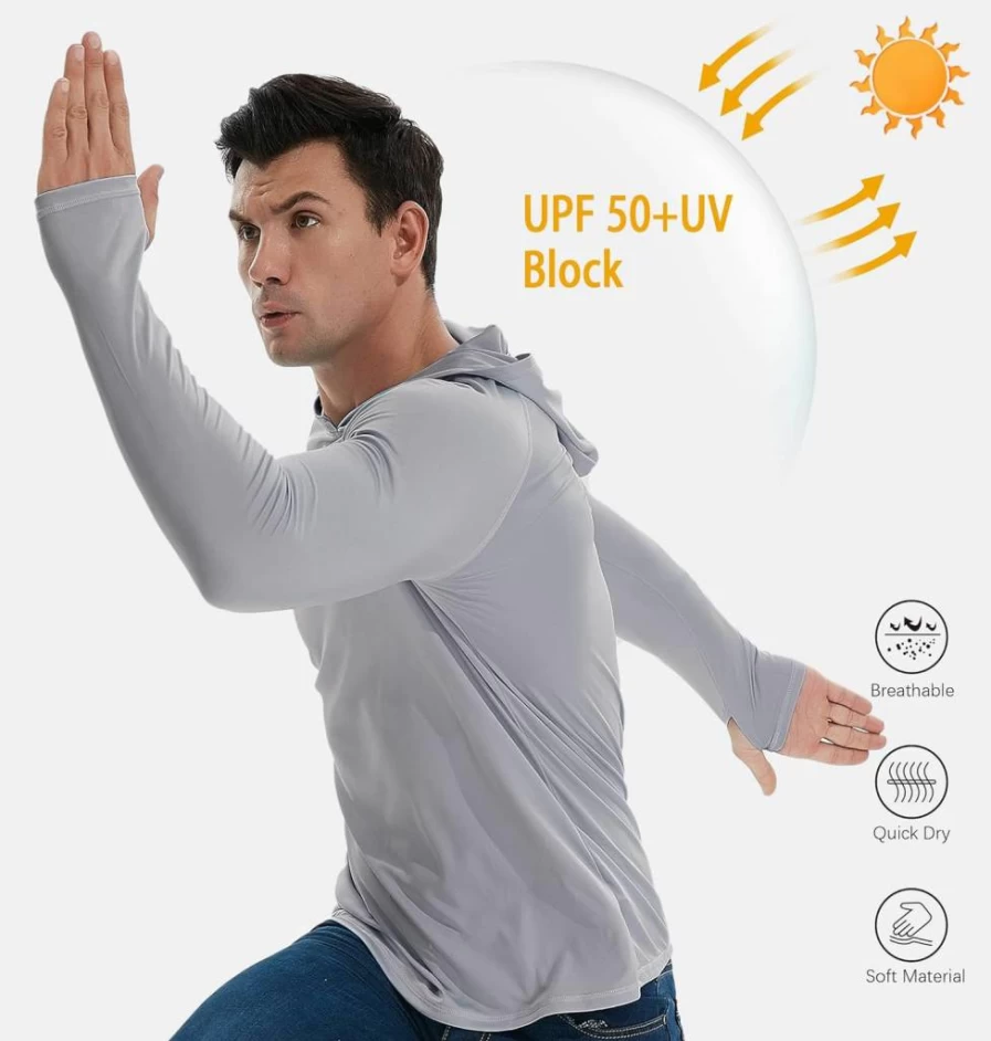 TELALEO Men's UPF 50+ Sun Protection Hoodie - Lightweight Performance Long Sleeve UV Shirt for Fishing, Running & Outdoor Activities