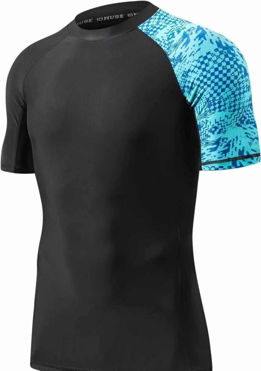HUGE SPORTS Men's UPF 50+ Sun Protection Rash Guard Short Sleeve Swim Shirt for Swimming Surfing Outdoor Sports