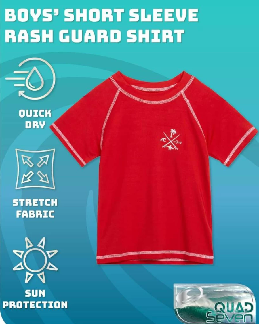 Quad Seven Boys' 2T-4T Short Sleeve Rash Guard Swim Shirt for Toddlers & Baby Boys - UPF Sun Protection Swimwear