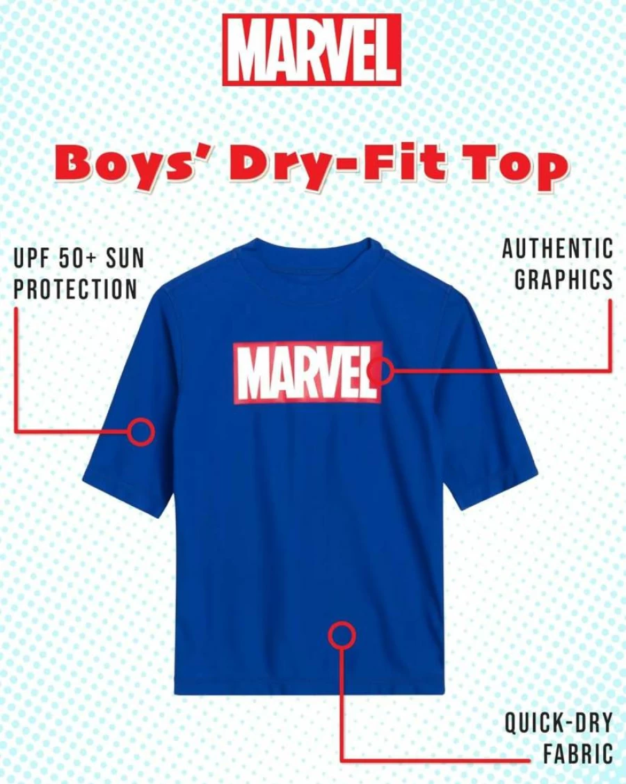 Marvel Spider-Man Boys' UPF 50+ Quick-Dry Rash Guard Swim Shirt for Sun Protection - Short Sleeve Top (Sizes 2T-12)