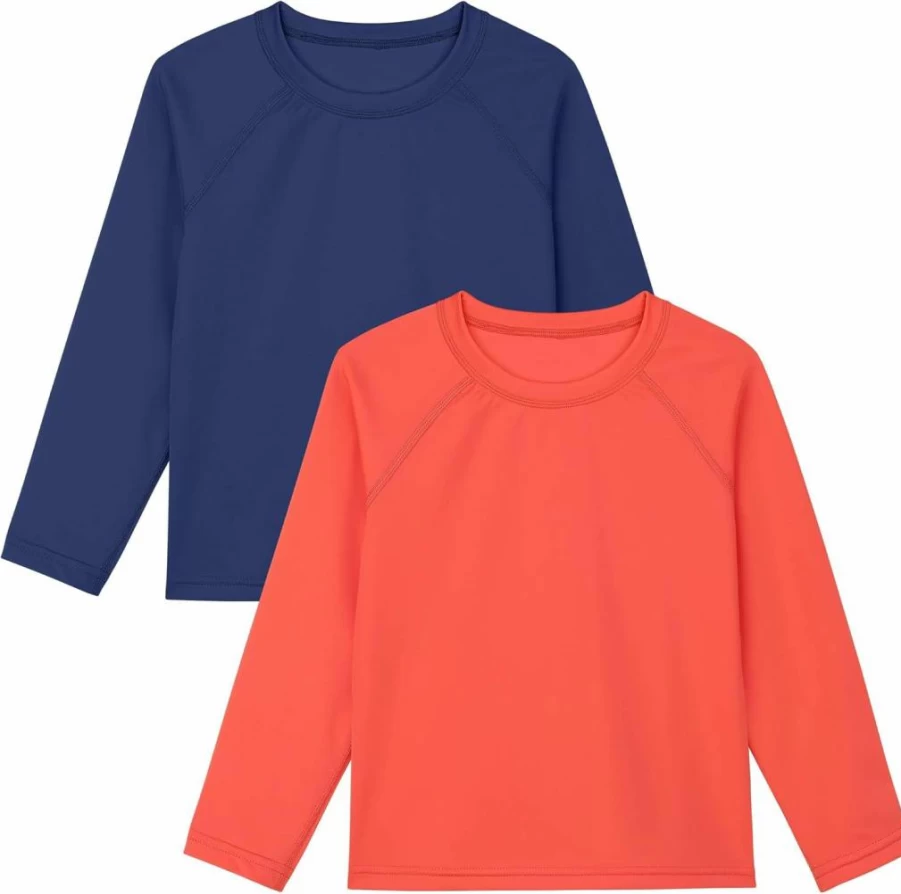 Poroka 2 Pack UPF 50+ Baby Boys Rash Guard Swim Shirt, Toddler Quick-Dry Long Sleeve Sun Protection Surf Top