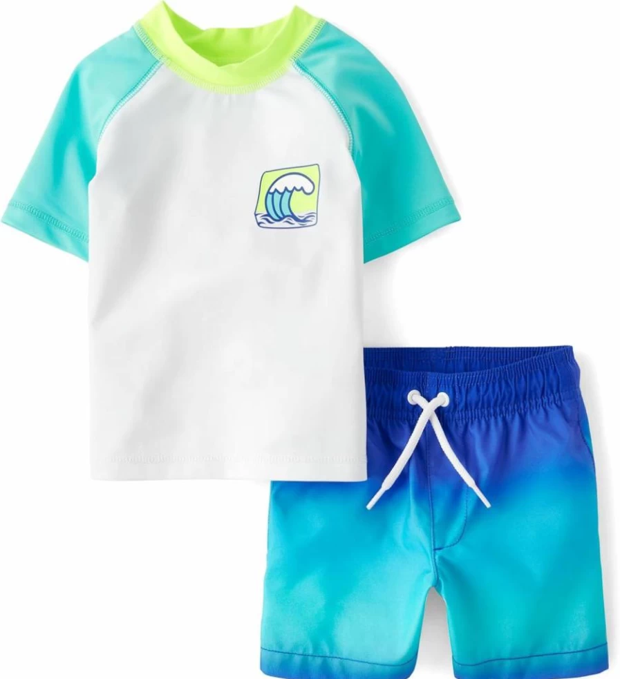 The Children's Place Boys' & Toddler 2-Piece Swim Set: Short Sleeve Rashguard + Swim Trunks