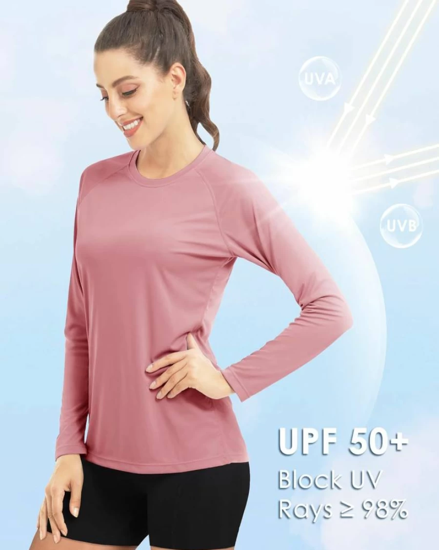 Boladeci Women's UPF 50+ Long Sleeve Rash Guard Swim Shirt - Quick Dry UV Protection Lightweight Workout Top for Swimming & Outdoor Activities