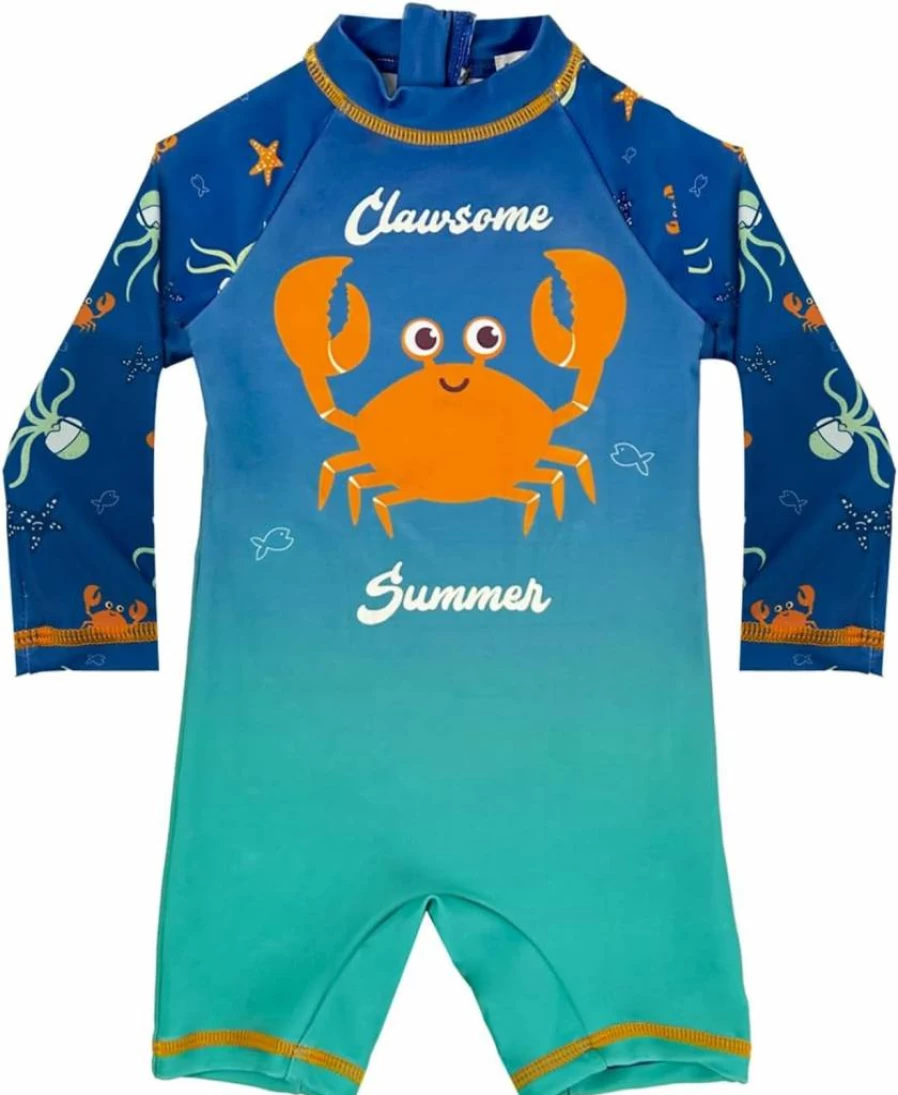 WeVSwe UPF 50+ Baby Sun Protection Rash Guard Swimsuits Long Sleeve with Zipper Crotch for Toddlers