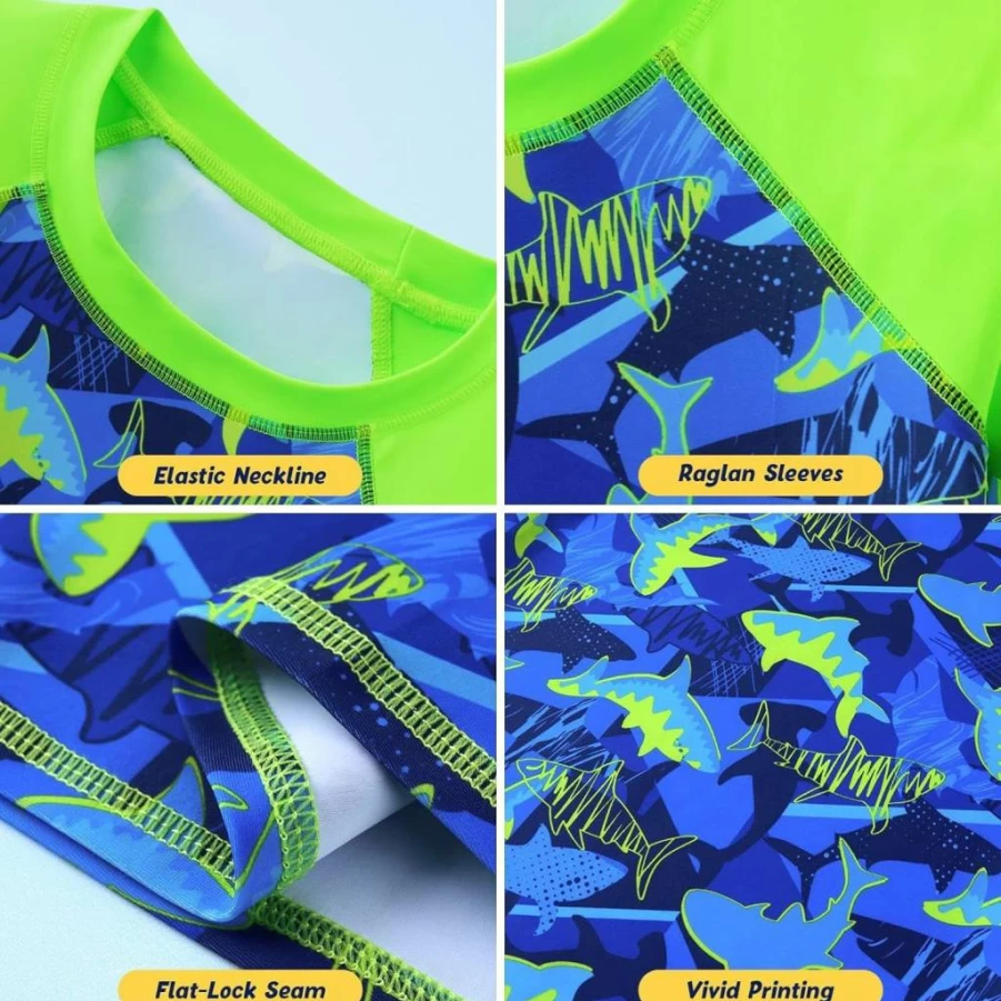 WAWSAM UPF 50+ Boys Long Sleeve Rash Guard Swim Shirt - Quick Dry Sun Protection Swimwear for Toddlers Ages 4-6 Years