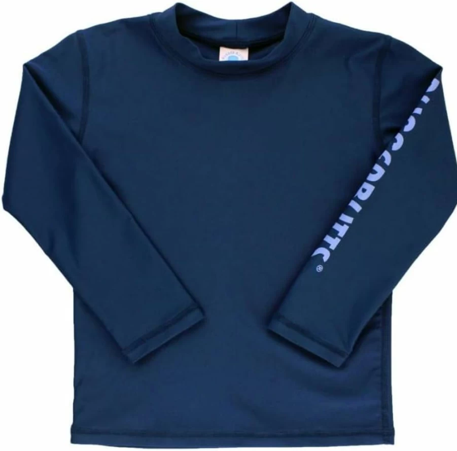 RUGGEDBUTTS Navy Blue Long Sleeve Rash Guard for Toddlers - UPF 50+ Sun Protection Swim Shirt for Boys & Girls - 2T Size