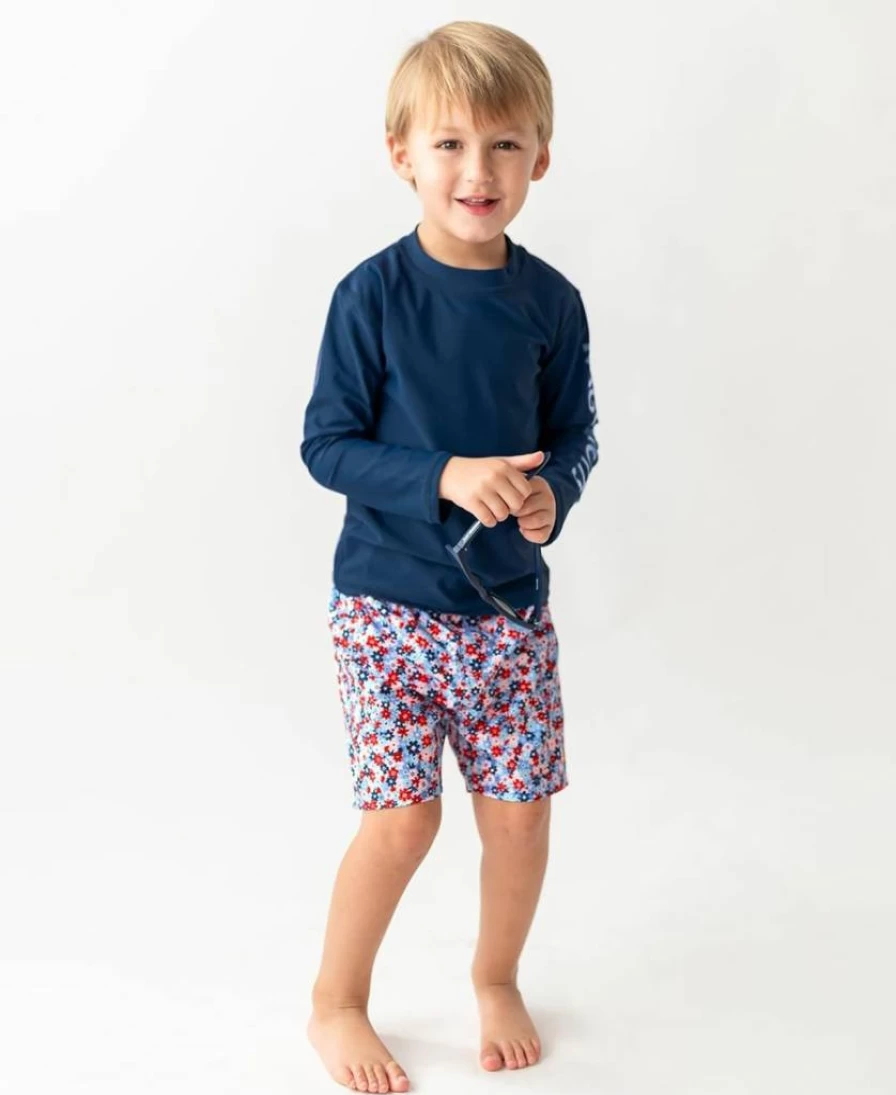 RUGGEDBUTTS Navy Blue Long Sleeve Rash Guard for Toddlers - UPF 50+ Sun Protection Swim Shirt for Boys & Girls - 2T Size