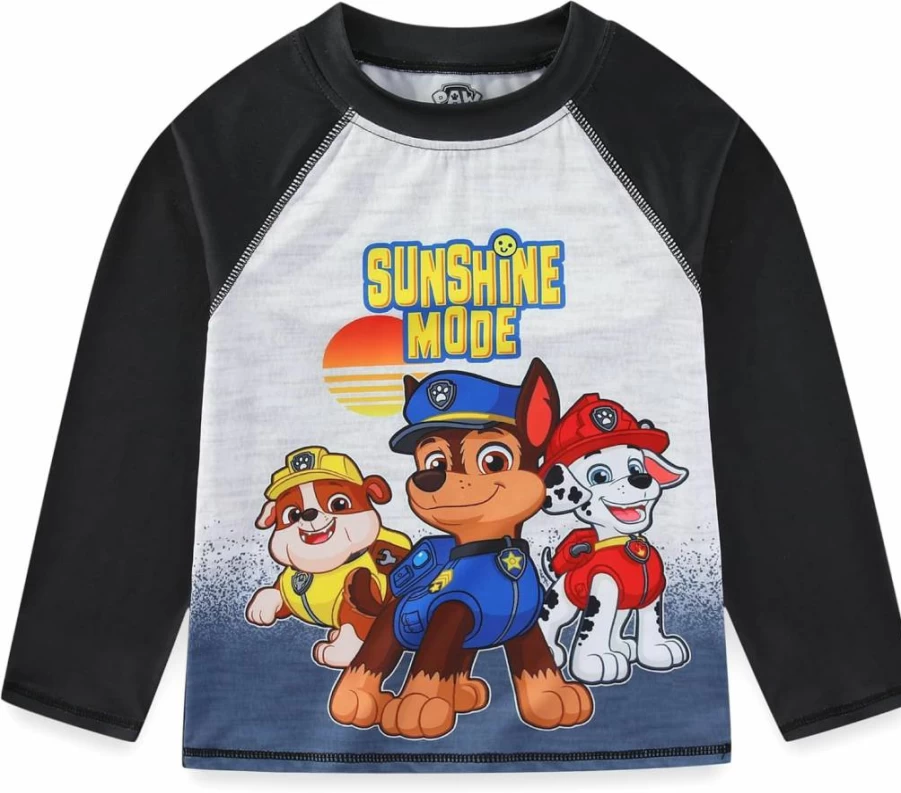 Paw Patrol Boys Rash Guard and Swim Trunks Set - Chase, Marshall, Rubble UPF 50+ Swimwear for Toddlers and Kids