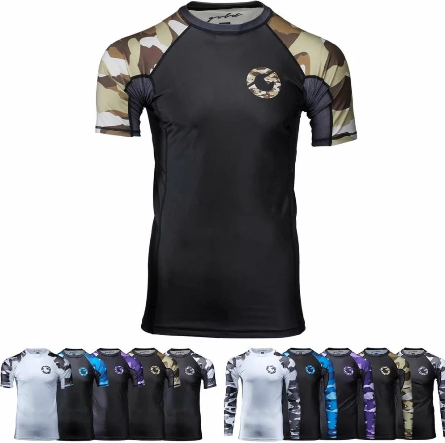 Gold BJJ Camo Rash Guard - No-Gi, Gi & MMA Compression Shirt for Jiu Jitsu & Martial Arts