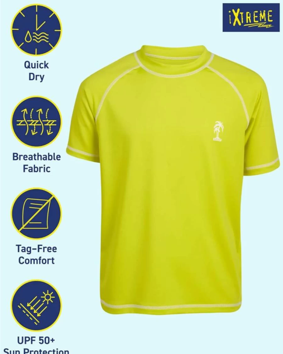 iXtreme UPF50+ Boys Rash Guard - Quick Dry Short Sleeve Swim Shirt for Toddler to Big Kids (12 Months-18 Years)