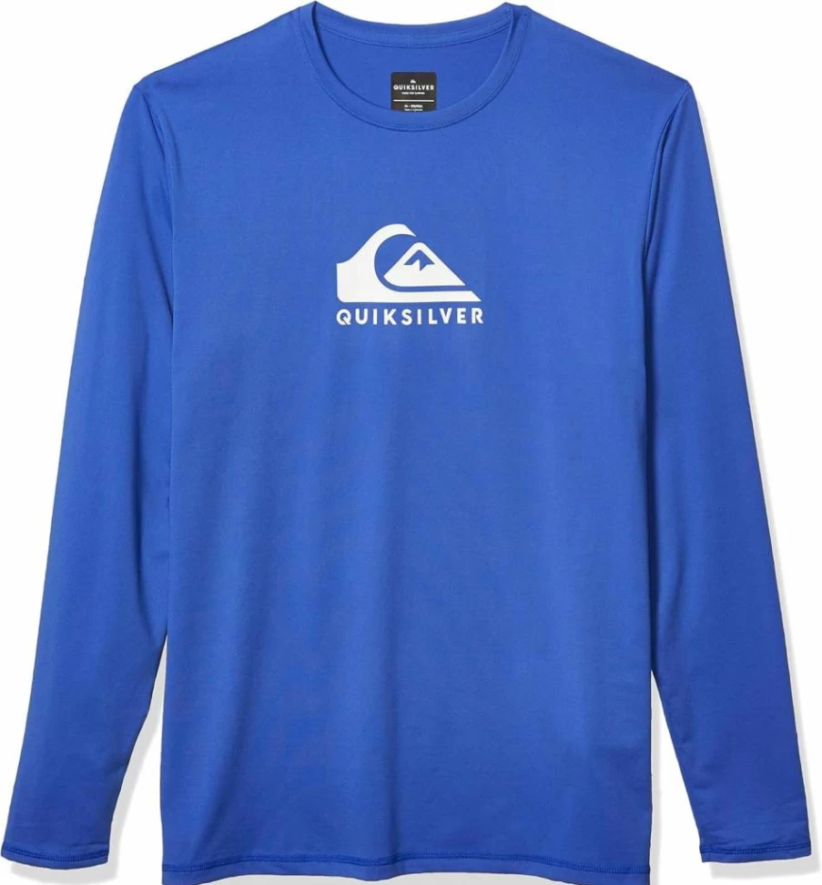 Quiksilver Men's Solid Long Sleeve Rashguard Surf Shirt - UPF Sun Protection Tee for Surfing & Swimming