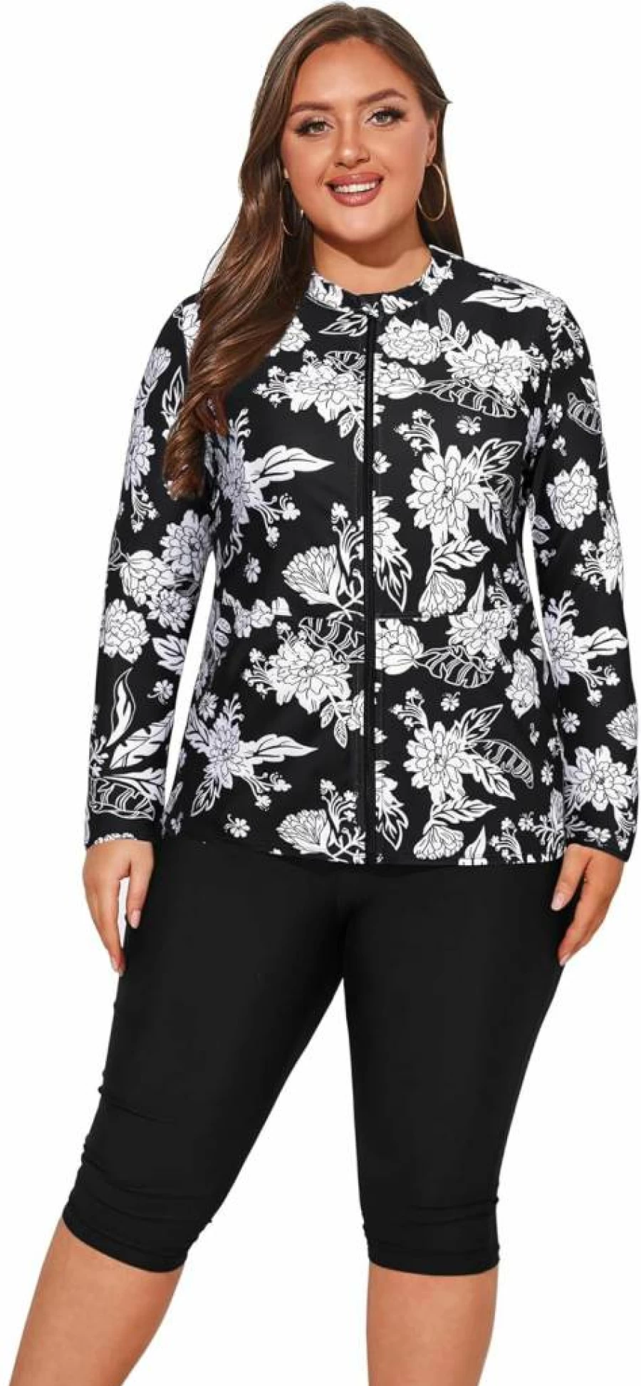 Hanna Nikole Plus Size 3-Piece Rash Guard Swimwear Set - Long Sleeve Sun Protection Surfing Bathing Suits for Women