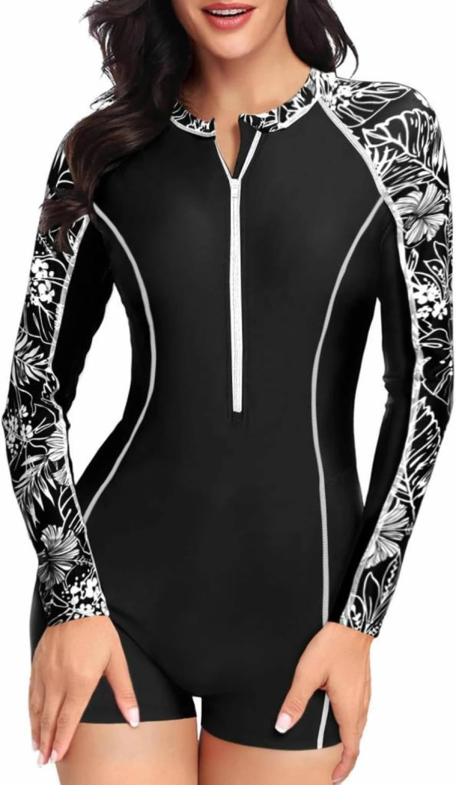 Daci Women's UPF 50+ Long Sleeve One Piece Swimsuit with Zipper - Surfing Rash Guard Bathing Suit Boyleg Design