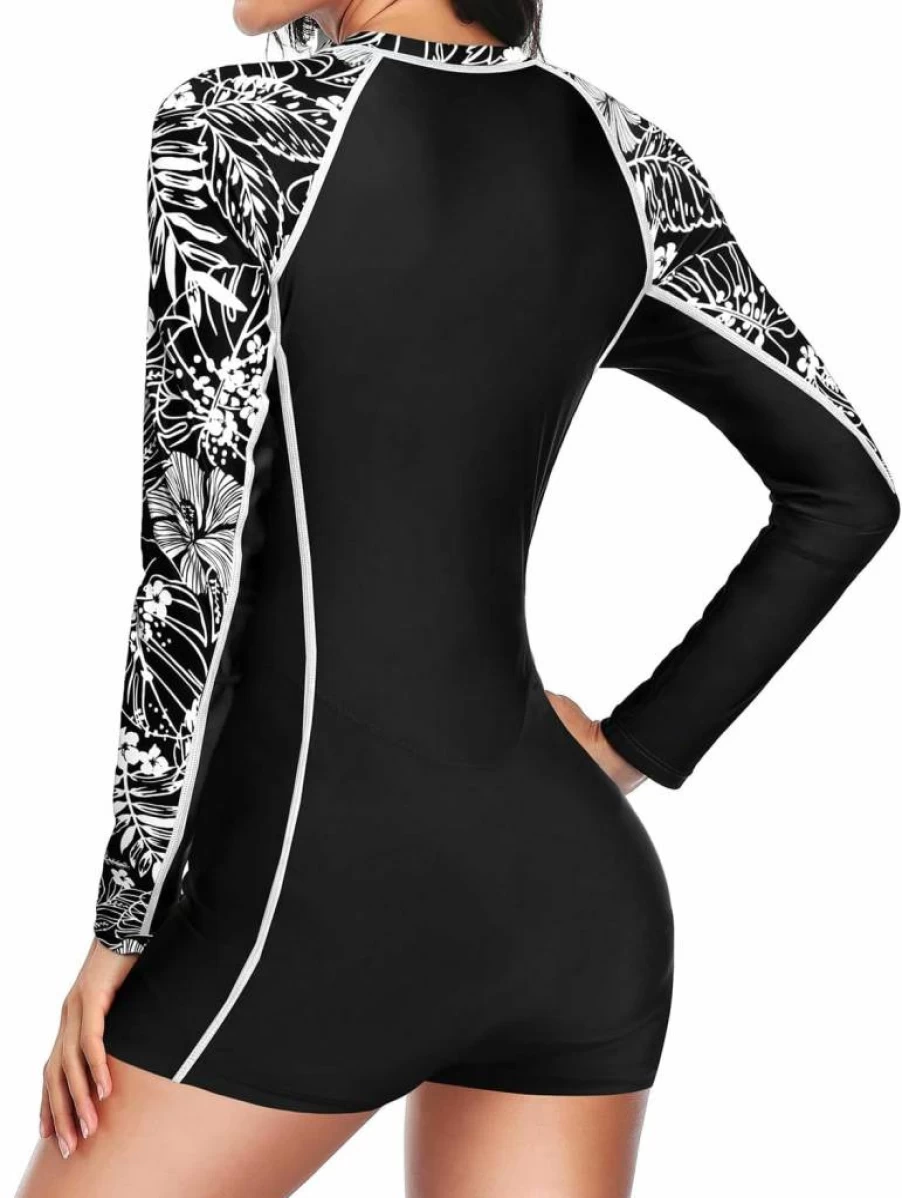 Daci Women's UPF 50+ Long Sleeve One Piece Swimsuit with Zipper - Surfing Rash Guard Bathing Suit Boyleg Design