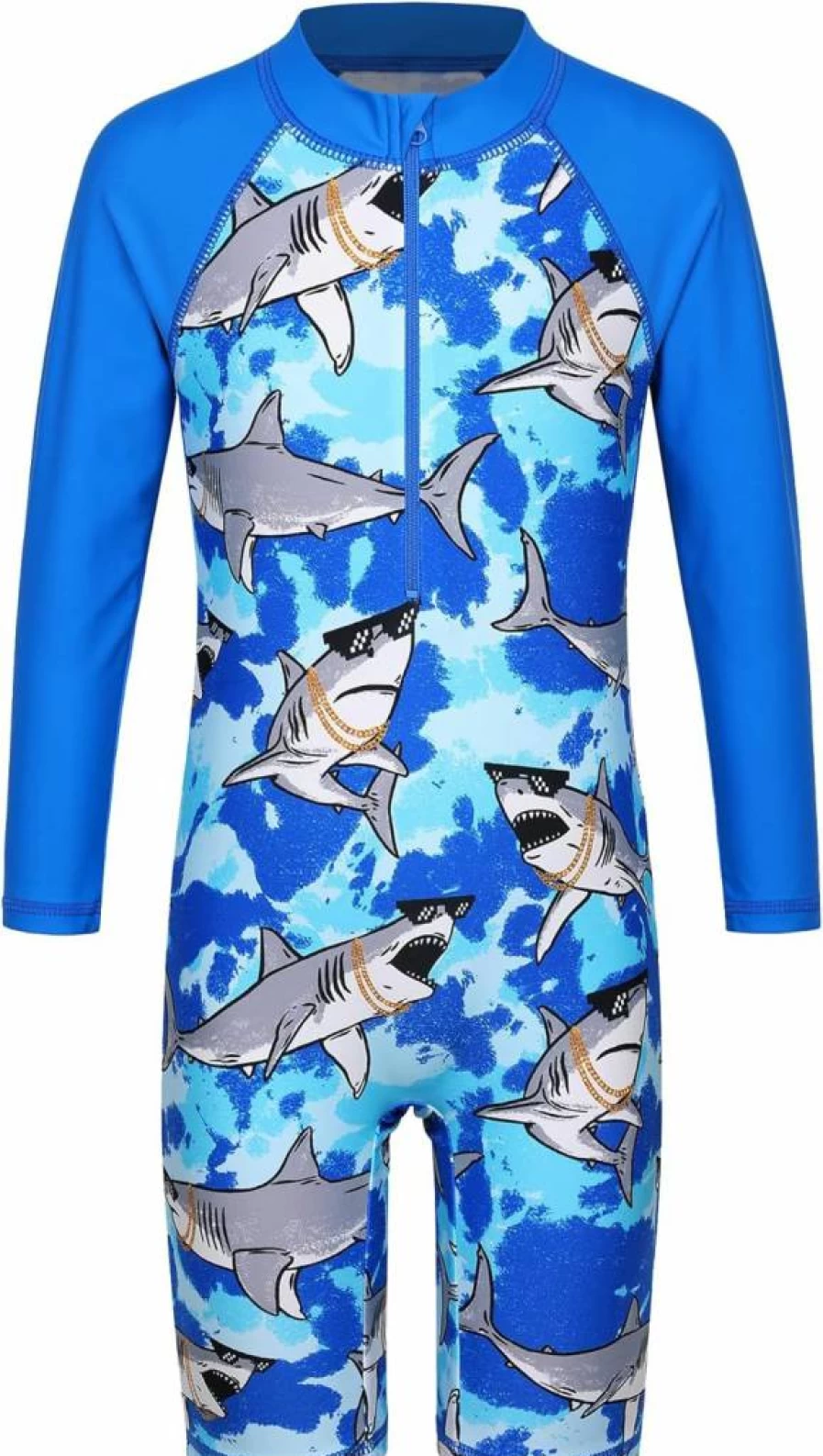 TFJH E Boys UPF 50+ UV Protection Long Sleeve Zip Rash Guard Swim Shirt One-Piece Swimwear