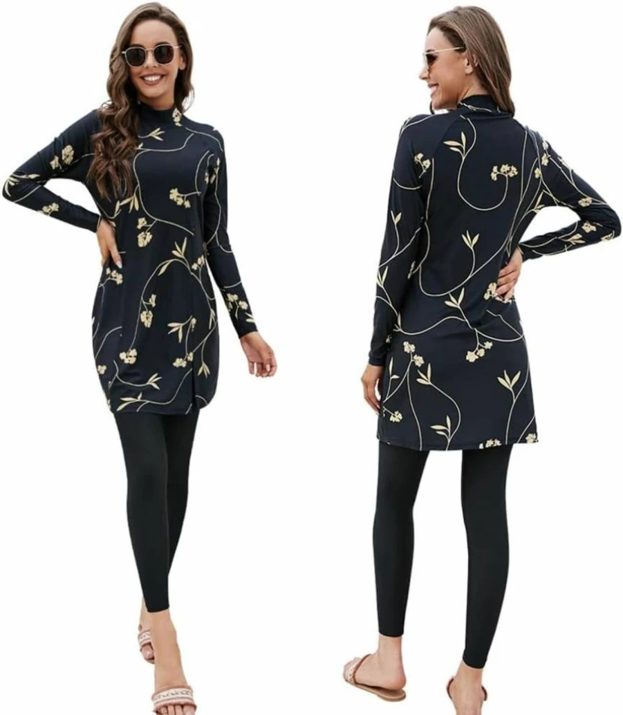IBAKOM Women's Modest 3-Piece Swimwear Set - Long Sleeve Rash Guard, Swim Cap, Islamic Full Coverage Bathing Suit for Surfing & Swimming