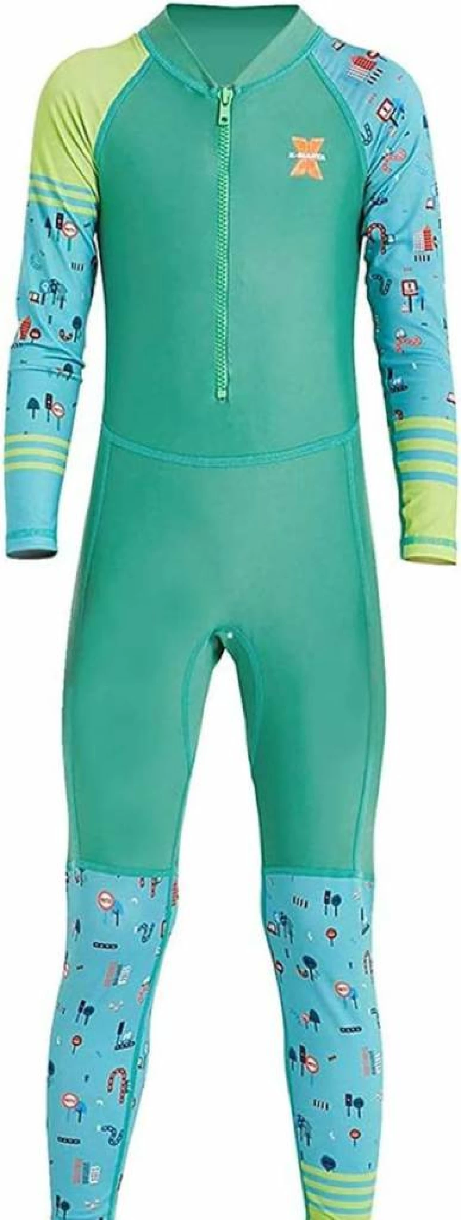 IDOPIP Kids Long Sleeve Rash Guard Swimsuit - UPF Sun Protection One-Piece Swimwear for Boys & Girls, Color Block Beachwear Wetsuit Bathing Suit
