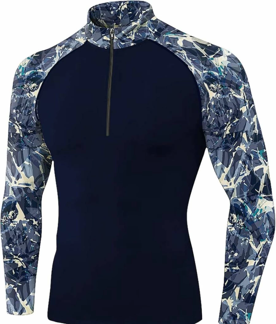 Kasopp Men's UPF 50+ Long Sleeve Compression Shirt - 1/4 Zip Sun Protection Rash Guard for Fishing, Workout & Outdoor Activities