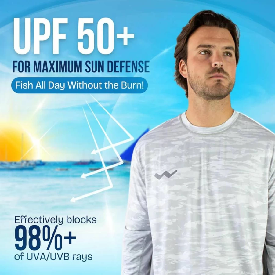 WindRider Men's UPF 50+ Sun Protection Long Sleeve Rash Guard Shirt for Swimming, Fishing & Outdoor Activities