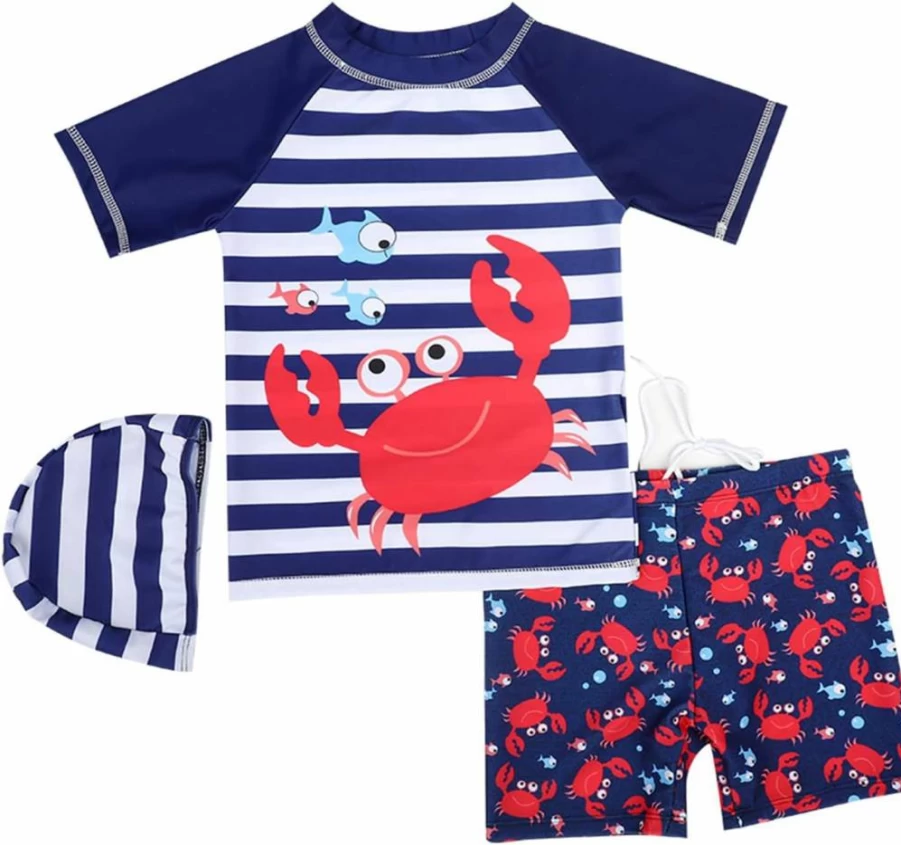 YAGATA Boys Dinosaur Swim Set - 2T-3T Short Sleeve Swimsuit for Toddlers, Cute Bathing Suit for Summer Water Play