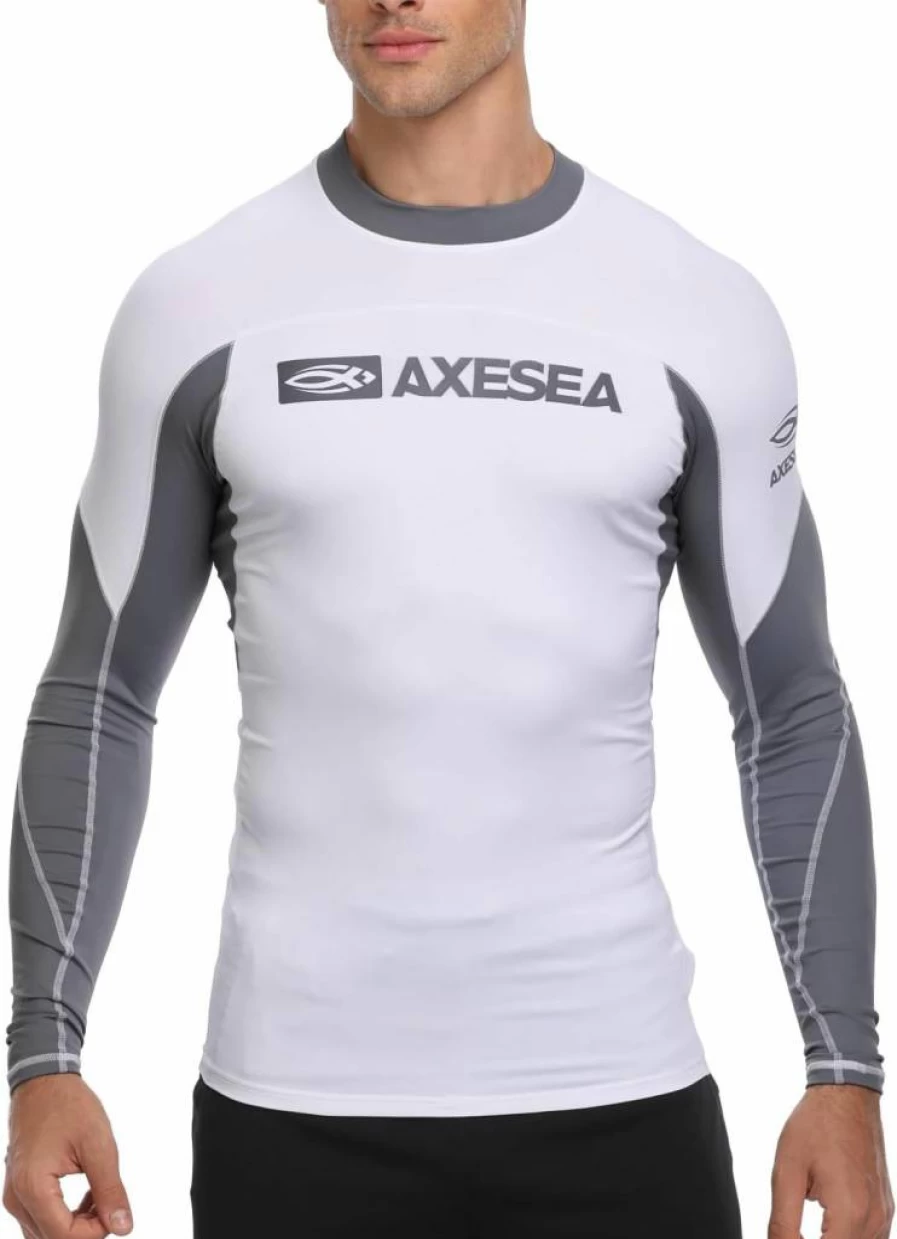 AXESEA Men's Quick-Dry UPF 50+ Long Sleeve Rash Guard Swim Shirt - Lightweight Sun Protection Swimwear