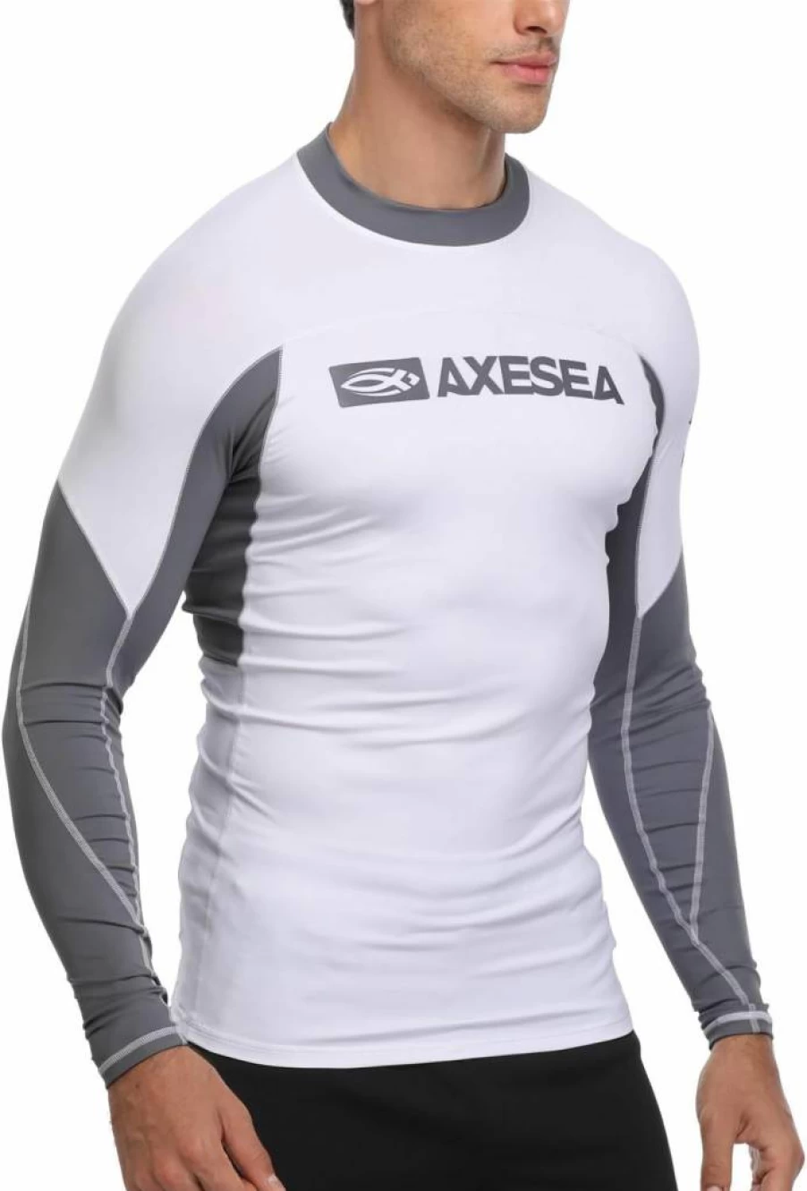 AXESEA Men's Quick-Dry UPF 50+ Long Sleeve Rash Guard Swim Shirt - Lightweight Sun Protection Swimwear