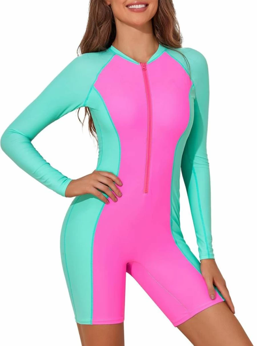 Century Star Women's Long Sleeve Rash Guard Swimsuits - Full Coverage Modest One Piece Wetsuit for Surfing & Swimming