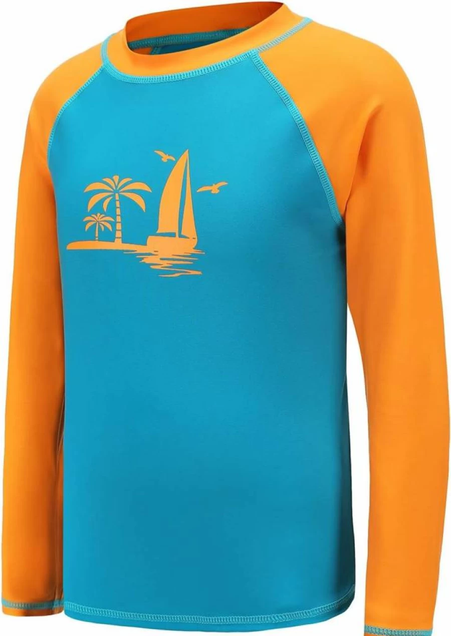 HowJoJo UPF 50+ Boys Swim Shirt - Quick-Dry Short Sleeve Rash Guard for Kids Sun Protection