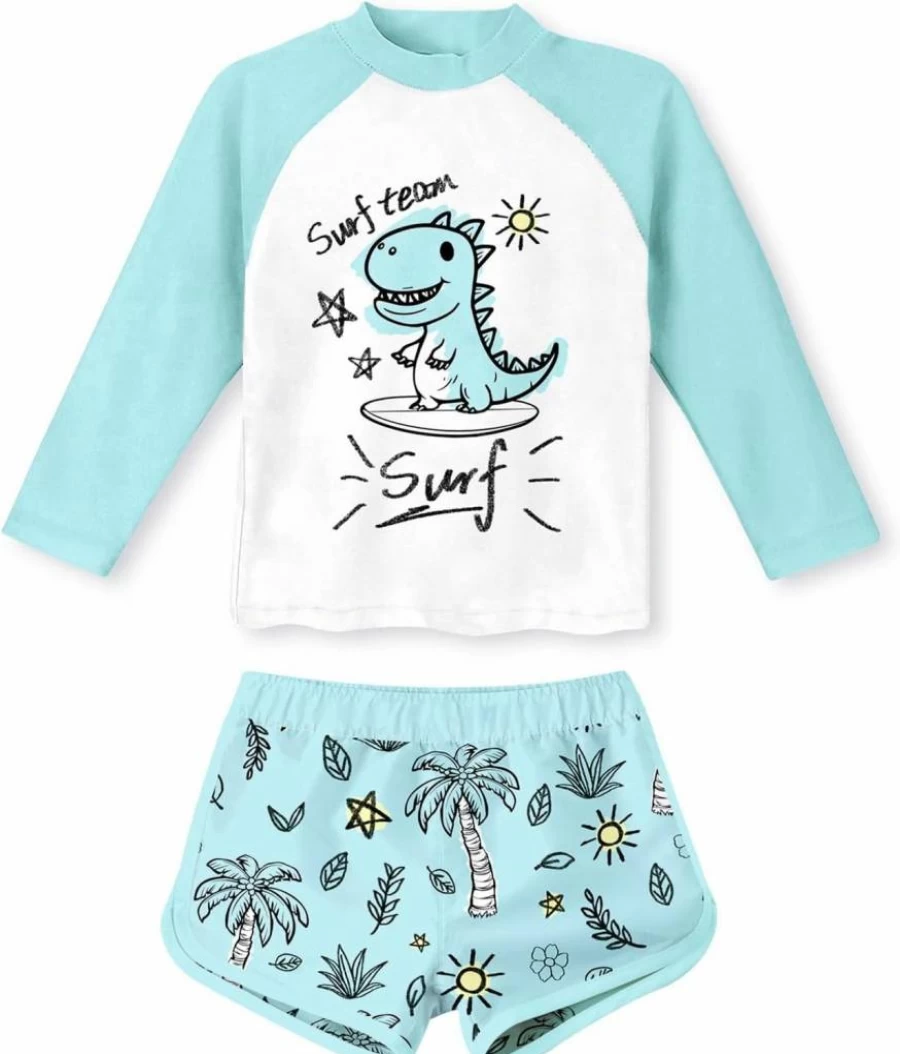 Vogseek Girls 2-Piece Long Sleeve Rash Guard Swimsuit with Shorts UV Protection Swimwear 4-10 Years