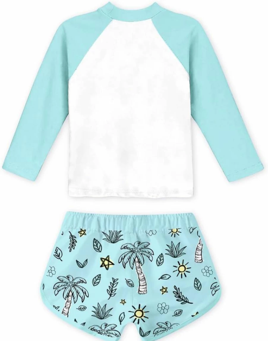 Vogseek Girls 2-Piece Long Sleeve Rash Guard Swimsuit with Shorts UV Protection Swimwear 4-10 Years