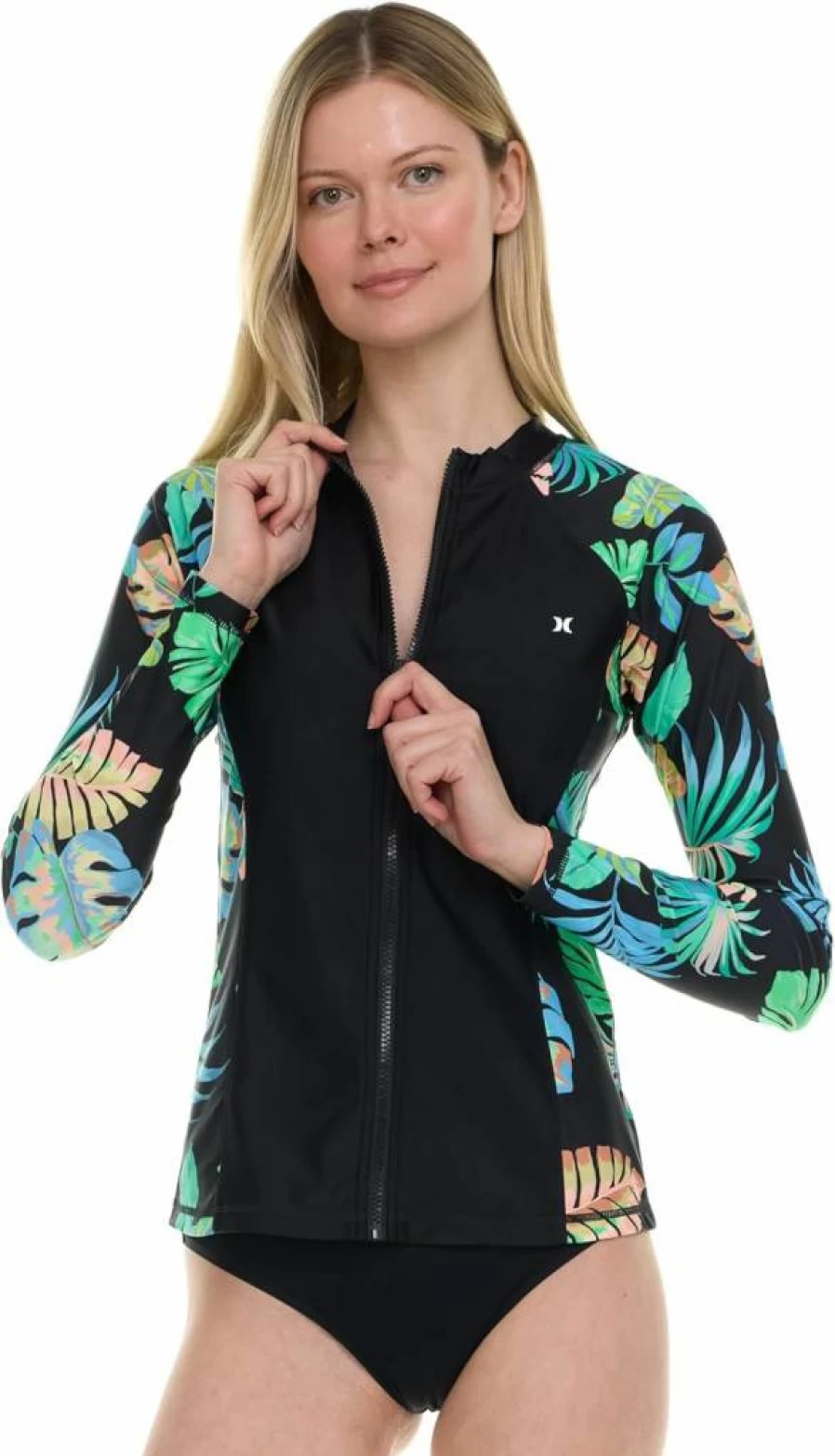 Hurley Women's UPF 50+ Long Sleeve Zip-Up Rash Guard Surf Swim Shirt for Sun Protection