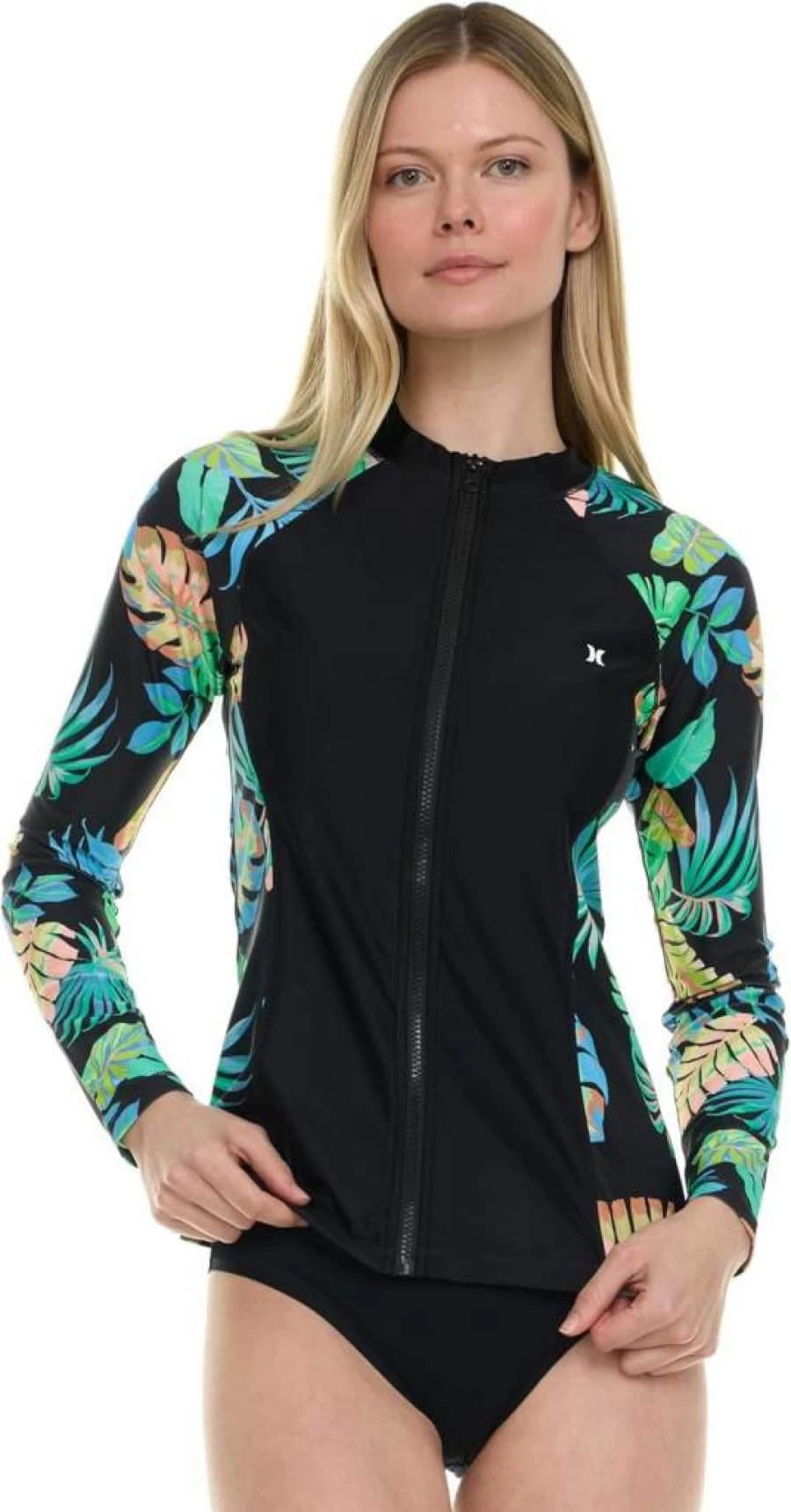 Hurley Women's UPF 50+ Long Sleeve Zip-Up Rash Guard Surf Swim Shirt for Sun Protection
