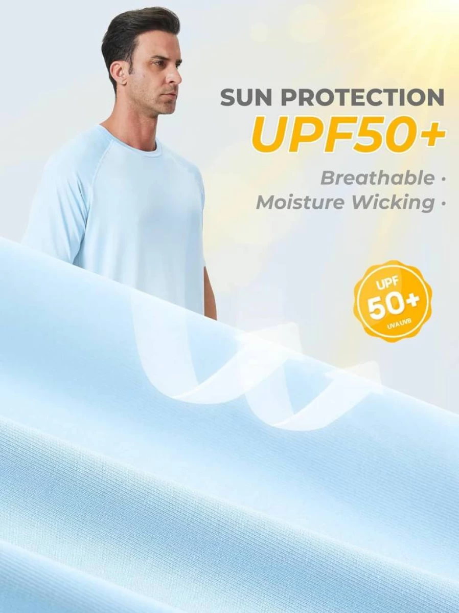 IHU Men's 4 Pack UPF 50+ Sun Protection Shirts - Quick Dry Short Sleeve Rash Guards for Swimming, Fishing & Hiking