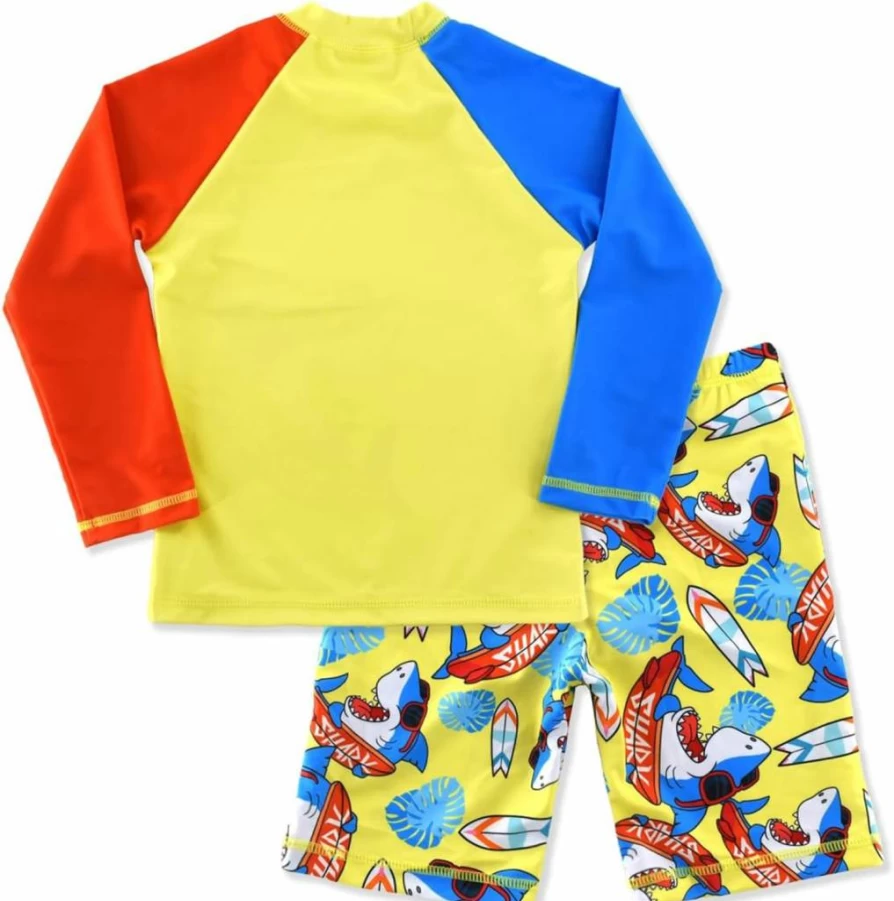 SINOLY Boys' Long Sleeve Rash Guard Swimsuits 2-Piece Sun Protection Swimwear Set for Kids