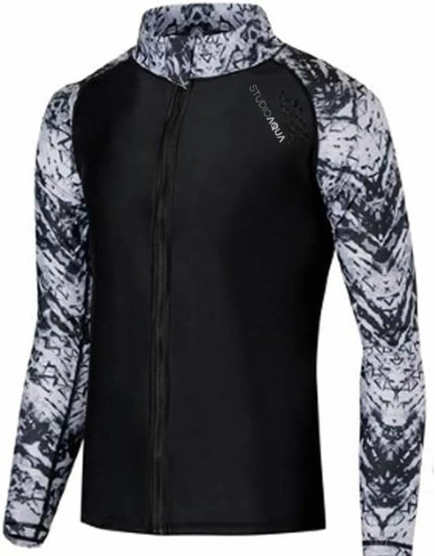 STUDIOAQUA Men's Zip-Up Rash Guard Long Sleeve Quick-Dry Shirt for Surfing Swimming Workout & Outdoor Sports