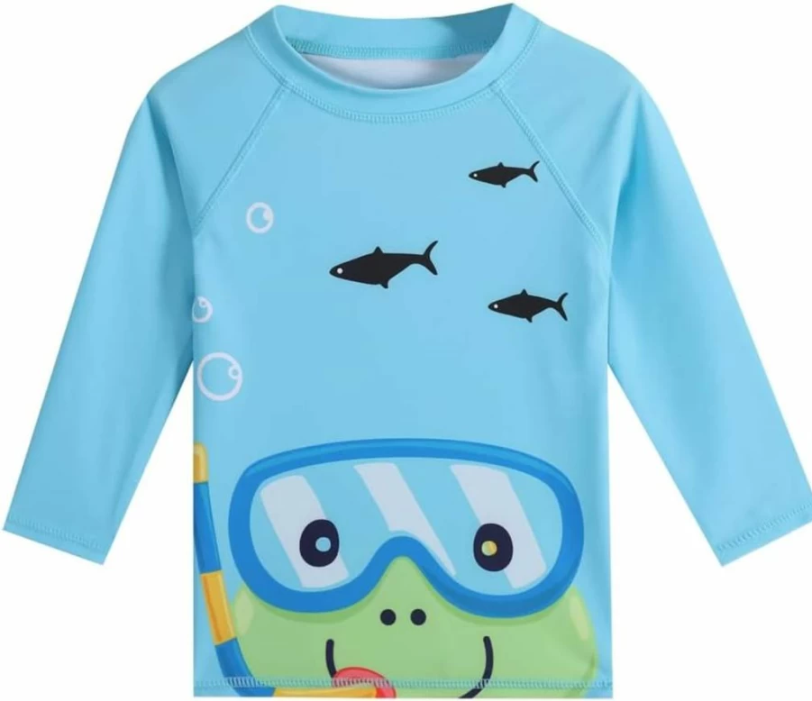 RUOGU Baby Boys 3-Piece Swim Set - Long Sleeve Rashguard, Swim Trunks & Sun Hat UV Protection Toddler Swimwear