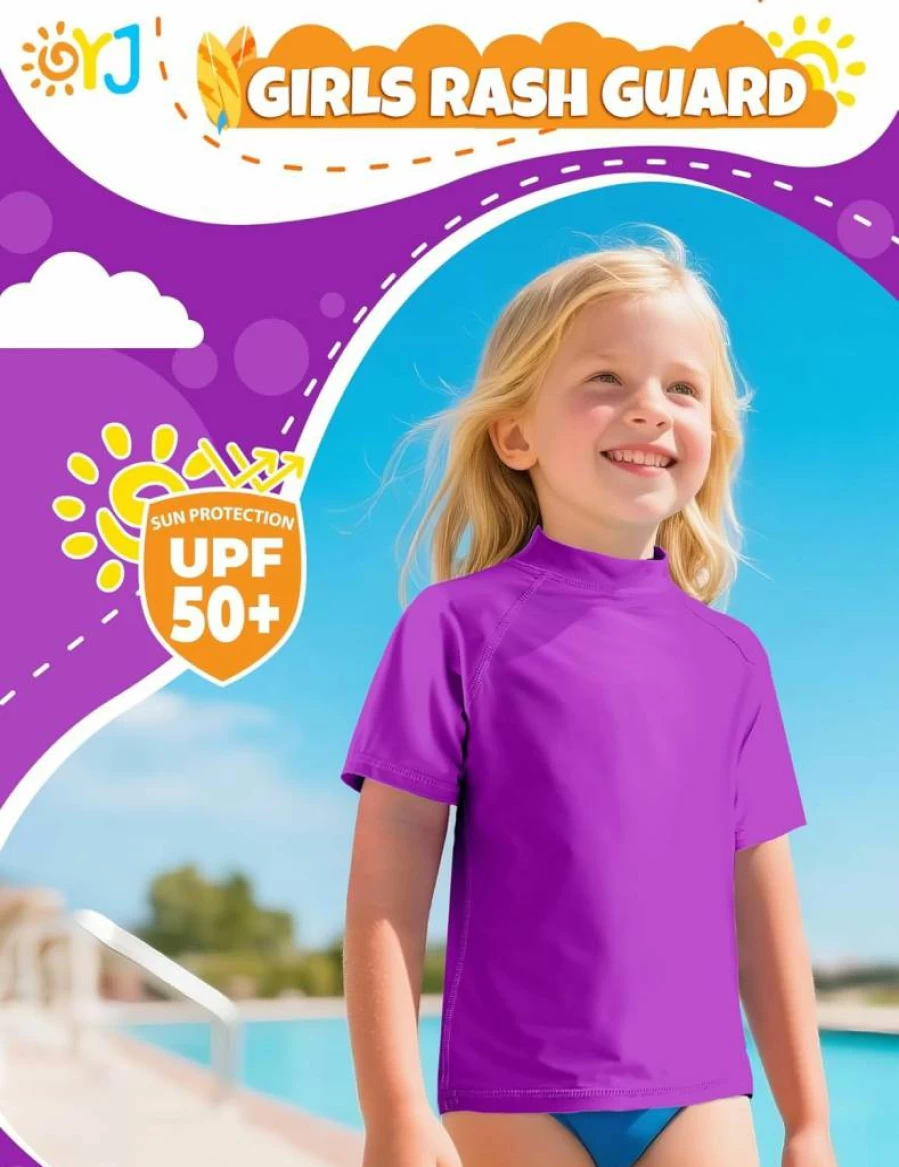 OYJ Boys UPF 50+ Short Sleeve Rash Guard Swim Shirt for Toddler & Teens - Quick Dry Sun Protection Water Shirt