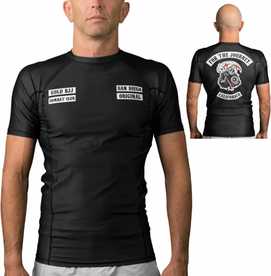 Gold BJJ Rash Guard for Men & Women - Short Sleeve No-Gi & Gi Jiu Jitsu Training Shirt - Black Combat Club Rashguard