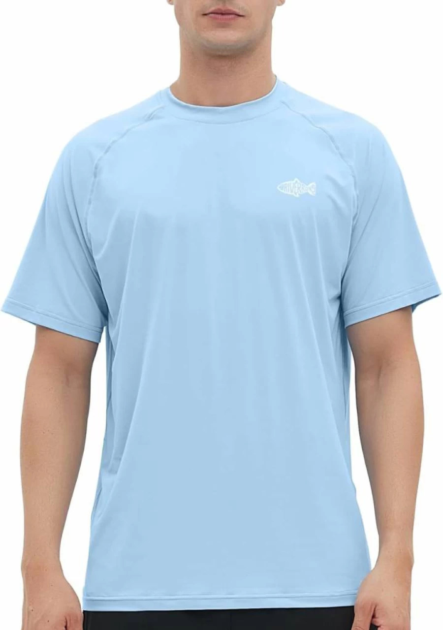 Riverruns Men's UPF 50+ Sun Protection Quick Dry Rash Guard Swim Shirt - Short Sleeve Fishing & Swimming T-Shirt #1014