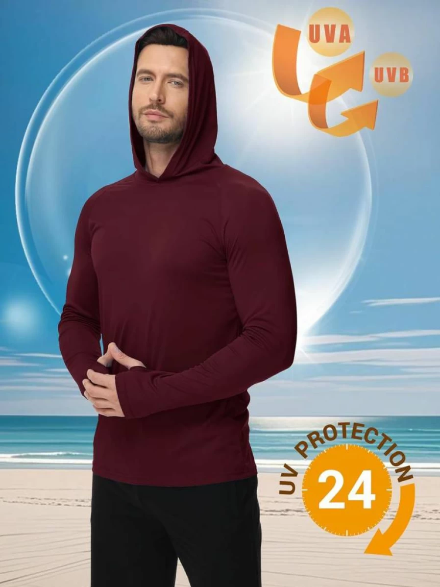 KEFITEVD Men's UPF 50+ Sun Protection Hoodie - Lightweight Quick-Dry UV Shirt Long Sleeve Rash Guard for Swimming & Outdoor Activities