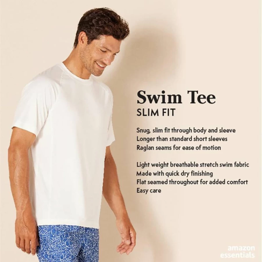 Amazon Essentials Men's UPF 50 Quick-Dry Swim Shirt Slim-Fit Short-Sleeve Sun Protection Tee