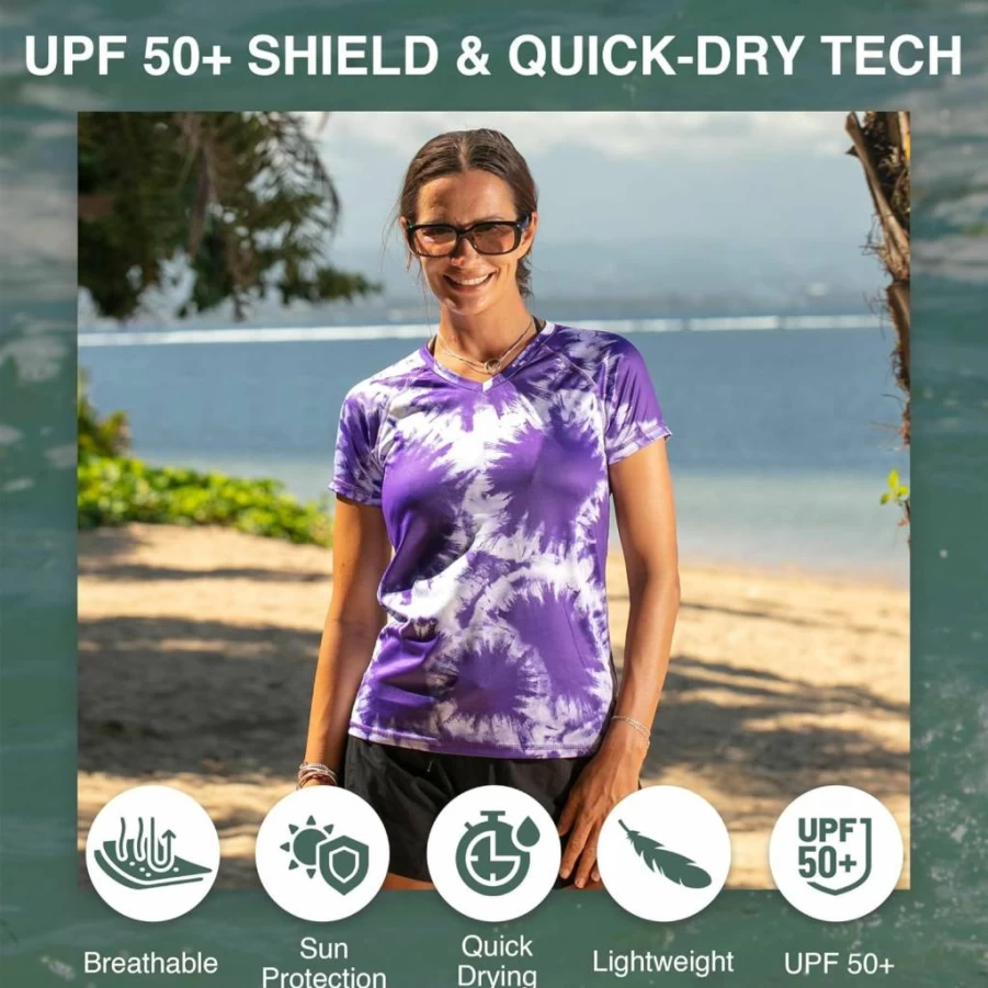Kanu Surf Women's UPF 50+ Rashguard Swim Shirt - Short Sleeve Active Workout Top for Swimming & Sun Protection