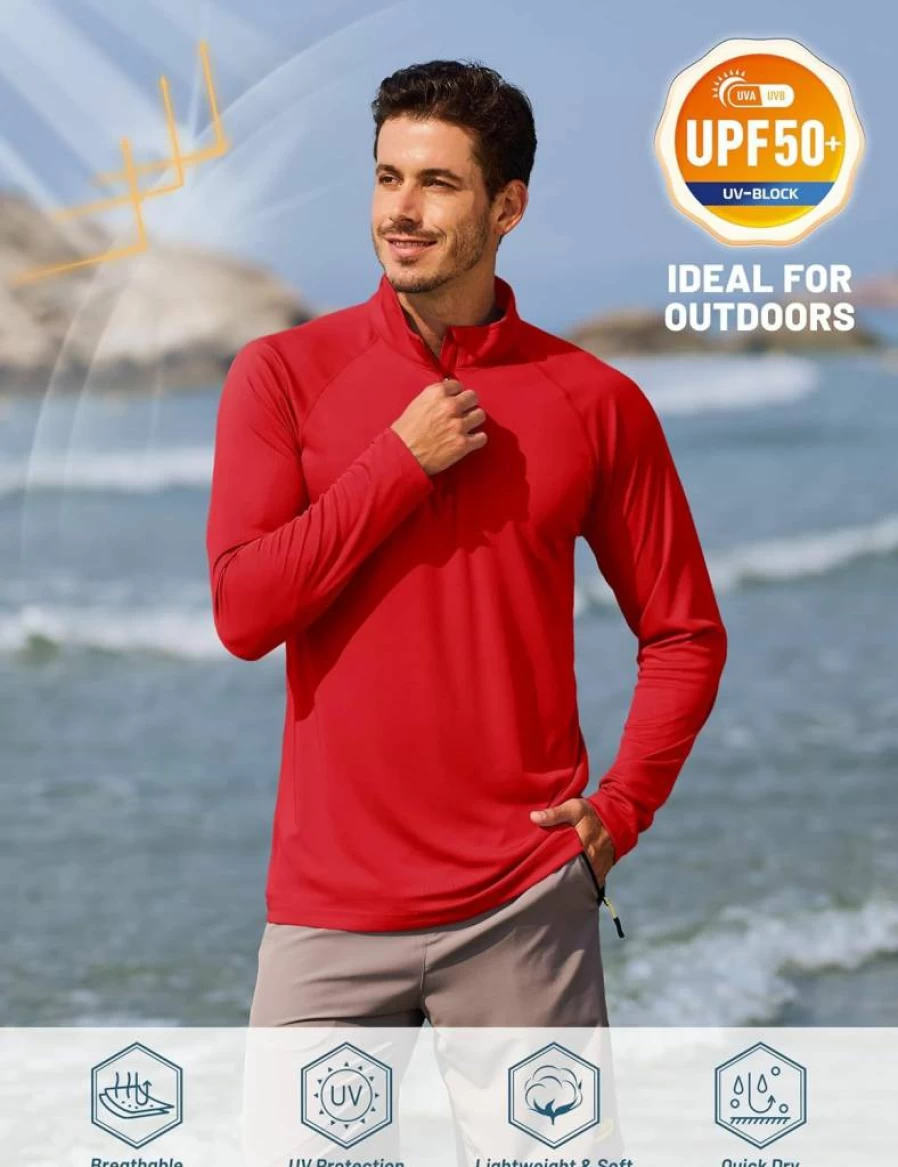 TACVASEN Men's UPF 50+ Sun Protection 1/4 Zip Rash Guard Long Sleeve Athletic Shirt for Outdoor Running & Sports