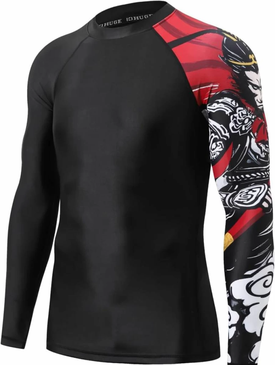 HUGE SPORTS Men's Long Sleeve Rash Guard UPF 50+ UV Protection Quick Dry Compression Swim Shirt for Swimming Surfing Sun Safety