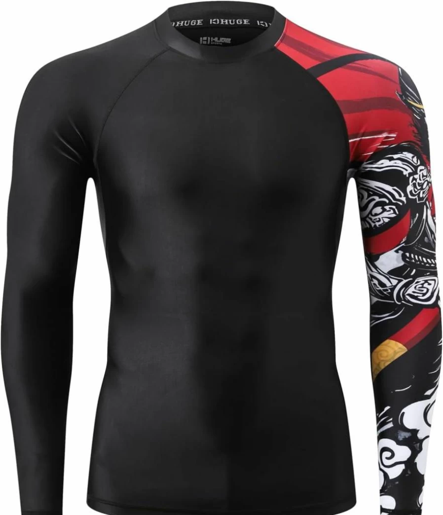 HUGE SPORTS Men's Long Sleeve Rash Guard UPF 50+ UV Protection Quick Dry Compression Swim Shirt for Swimming Surfing Sun Safety