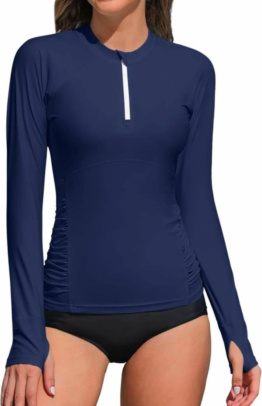 ATTRACO Women's UPF 50+ Long Sleeve Rash Guard Swim Shirt with Zipper, Quick Dry UV Protection Swimwear for Sun Safety