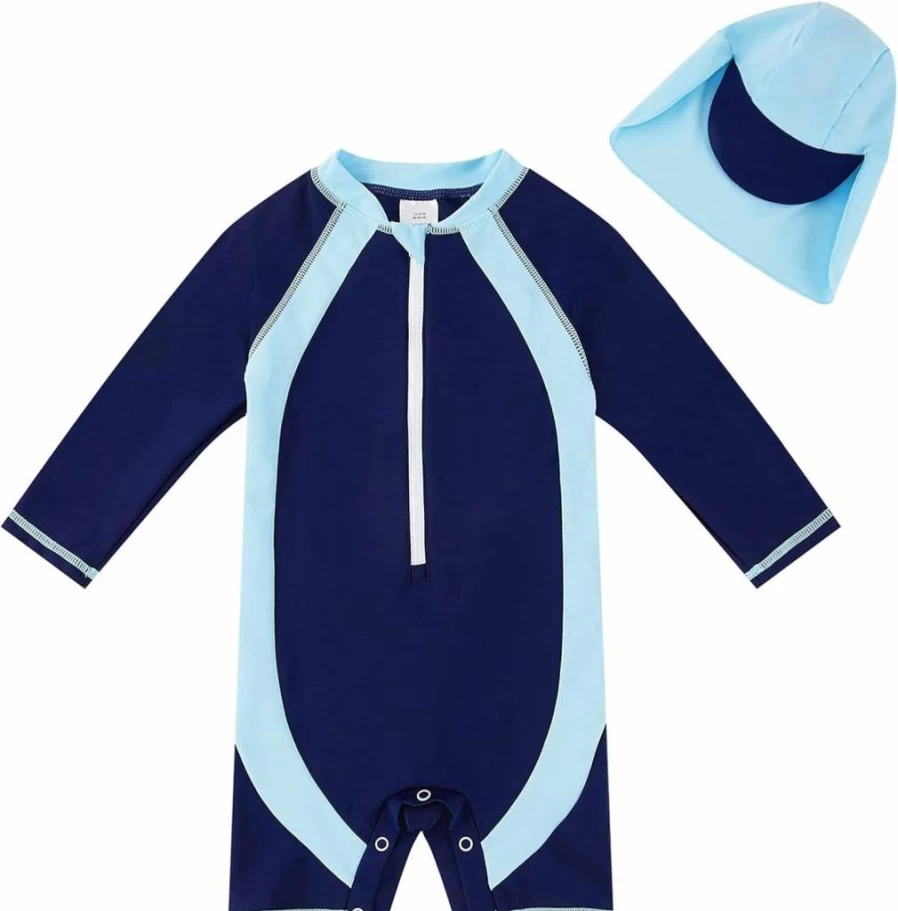 UMELOK Baby Boys UPF 50+ Sun Protection Rashguard Swimsuit with Snap Closure - One Piece Swimwear for Toddlers